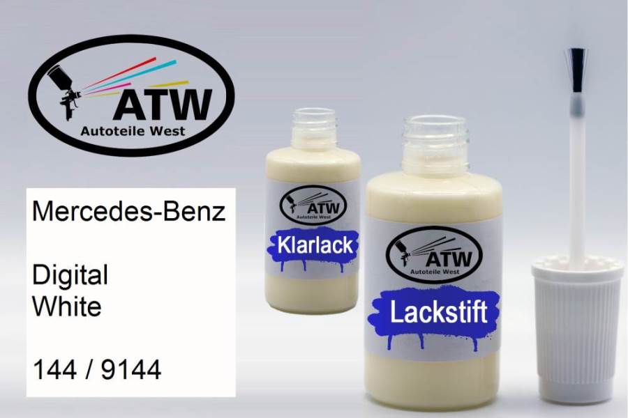 Mercedes-Benz, Digital White, 144 / 9144: 20ml Lackstift + 20ml Klarlack - Set, von ATW Autoteile West.